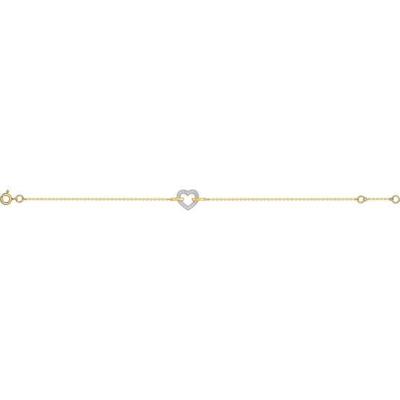 Bracelet coeur or blanc et jaune 18K, oxyde de zirconium